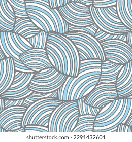 Seamless abstract geometric pattern of random arcuate stripes.
