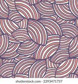 Seamless abstract geometric pattern of random arcuate stripes.

