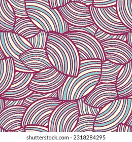 Seamless abstract geometric pattern of random arcuate stripes.
