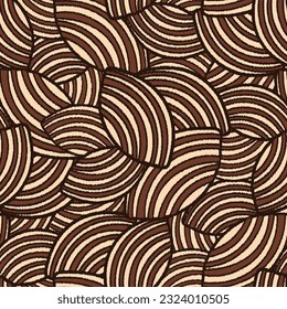 Seamless abstract geometric pattern of random arcuate stripes.
