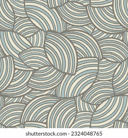 Seamless abstract geometric pattern of random arcuate stripes.
