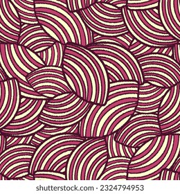 Seamless abstract geometric pattern of random arcuate stripes.

