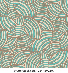 Seamless abstract geometric pattern of random arcuate stripes.
