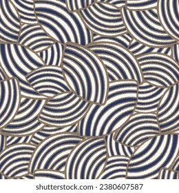Seamless abstract geometric pattern of random arcuate stripes.
