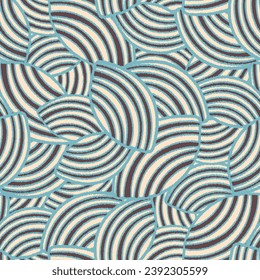 Seamless abstract geometric pattern of random arcuate stripes.

