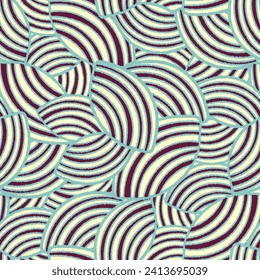 Seamless abstract geometric pattern of random arcuate stripes.
