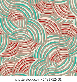 Seamless abstract geometric pattern of random arcuate stripes.
