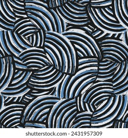Seamless abstract geometric pattern of random arcuate stripes.
