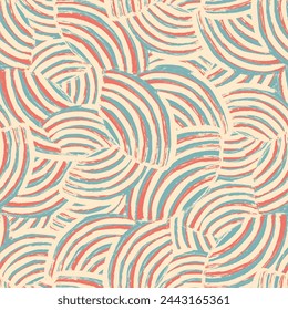 Seamless abstract geometric pattern of random arcuate stripes.
