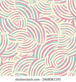 Seamless abstract geometric pattern of random arcuate stripes.
