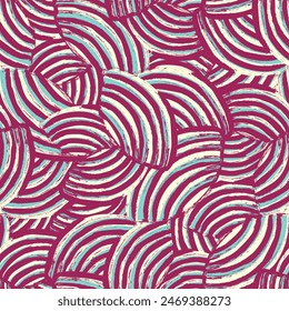 Seamless abstract geometric pattern of random arcuate stripes.
