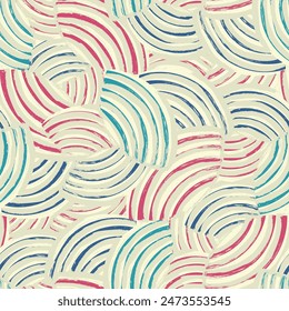 Seamless abstract geometric pattern of random arcuate stripes.
