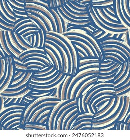 Seamless abstract geometric pattern of random arcuate stripes.
