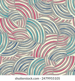 Seamless abstract geometric pattern of random arcuate stripes.
