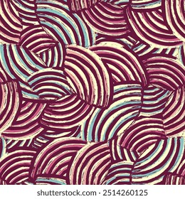 Seamless abstract geometric pattern of random arcuate stripes.
