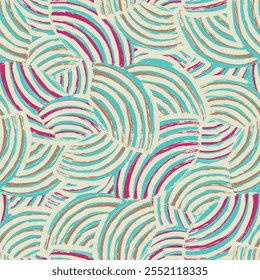 Nahtloses abstraktes geometrisches Muster von zufälligen bogenförmigen Streifen.
