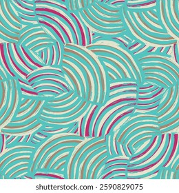 Seamless abstract geometric pattern of random arcuate stripes.
