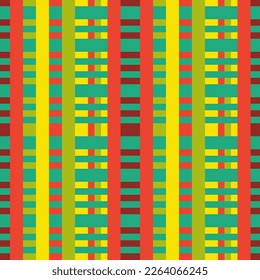 Seamless abstract geometric pattern. Red, green, yellow, white. Neon colors. Vector illustration. Lines vertical texture. Design for textile fabrics, wrapping paper, background, wallpaper, cover.