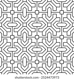 Seamless abstract geometric pattern, with regular and symmetrical structure in black and white. Suitable for various creative projects or decorative elements.