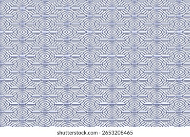 Um padrão geométrico abstrato sem costura com formas de linha repetitivas, perfeito para papéis de parede, embalagens, têxteis, desenhos inspirados na arte islâmica e fundos digitais. Totalmente dimensionável para impressão