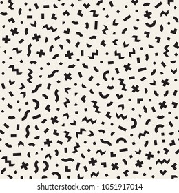 Seamless abstract geometric pattern in retro memphis style. Scatteres shapes vector trendy background.