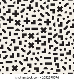 Seamless abstract geometric pattern in retro memphis style. Scatteres shapes vector trendy background.