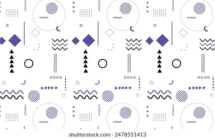 Seamless abstract geometric pattern in retro memphis style, fashion 80-90s. It can be used in printing, website backdrop and fabric design.