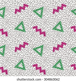 Seamless abstract geometric pattern in retro memphis style, fashion 80-90s. It can be used in printing, website backdrop and fabric design.