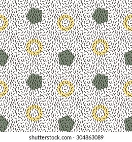 Seamless abstract geometric pattern in retro memphis style, fashion 80-90s. It can be used in printing, website backdrop and fabric design.