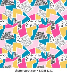 Seamless abstract geometric pattern in retro Memphis style, fashion 80s