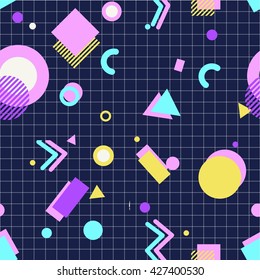 Seamless Abstract Geometric Pattern In Retro Memphis Group Style