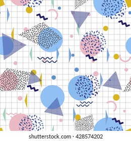 Seamless abstract geometric pattern in retro memphis group style