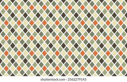 Seamless abstract geometric pattern with rhombus in orange light n dark green on white background. Vector illustration, for masculine shirt lady dress cloth textile cover summer decoration 