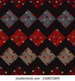 Nahtlose abstrakte geometrische Muster. Busse mit Kreisen. Netting. Bürsten. Handschraffen. Schriftzüge. Textilrapport.
