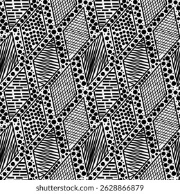 Seamless abstract geometric pattern of rhombuses and black dots, vector