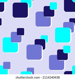seamless abstract, geometric pattern in shades of blue from squares with rounded corners for prints on fabrics, packaging and for decorating interior backgrounds