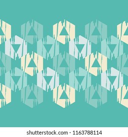 Seamless abstract geometric pattern. The shapes of hexagons. Mosaic texture. Brushwork. Hand hatching. Scribble texture. Textile rapport.