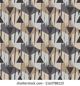 Seamless abstract geometric pattern. The shapes of hexagons. Mosaic texture. Brushwork. Hand hatching. Scribble texture. Textile rapport.