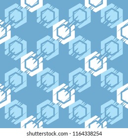 Seamless abstract geometric pattern. The shapes of hexagons. Mosaic texture. Brushwork. Hand hatching. Scribble texture. Textile rapport.