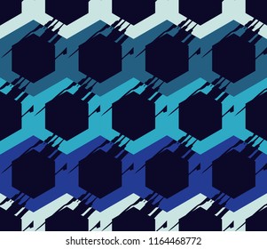 Seamless abstract geometric pattern. The shapes of hexagons. Mosaic texture. Brushwork. Hand hatching. Scribble texture. Textile rapport.