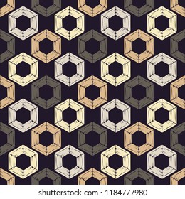 Seamless abstract geometric pattern. Shapes of hexagons. Mosaic texture. Brushwork. Hand hatching. Can be used for ceramic tile, wallpaper, linoleum, textile, invitation card, wrapping, web page backg