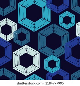 Seamless abstract geometric pattern. Shapes of hexagons. Mosaic texture. Brushwork. Hand hatching. Can be used for ceramic tile, wallpaper, linoleum, textile, invitation card, wrapping, web page backg