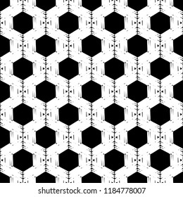 Seamless abstract geometric pattern. Shapes of hexagons. Mosaic texture. Brushwork. Hand hatching. Can be used for ceramic tile, wallpaper, linoleum, textile, invitation card, wrapping, web page backg