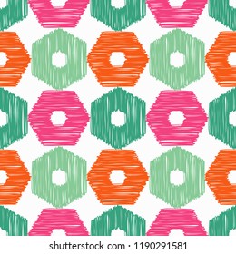 Seamless abstract geometric pattern. Shapes of hexagons. Mosaic texture. Brushwork. Hand hatching. Can be used for wallpaper, textile, invitation card, wrapping, web page background.