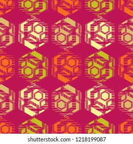 Seamless abstract geometric pattern. Shapes of hexagons. Vector pattern. Mosaic texture. Scribble texture. Can be used for wallpaper, textile, invitation card, wrapping, web page background.