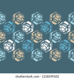 Seamless abstract geometric pattern. Shapes of hexagons. Vector pattern. Mosaic texture. Scribble texture. Can be used for wallpaper, textile, invitation card, wrapping, web page background.