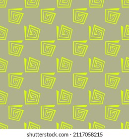 Seamless abstract geometric pattern. Simple background on neon green, grey. Vector illustration. Square swirls, lines. Designed for textile fabrics, wrapping paper, background, wallpaper, cover.