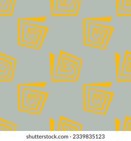 Seamless abstract geometric pattern. Simple background on yellow, grey. Vector illustration. Square swirls, lines. Design for textile fabrics, wrapping paper, background, wallpaper, cover.