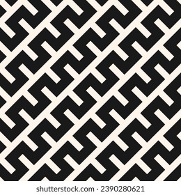 Seamless abstract geometric pattern: simple black and white zigzag line texture. Diagonal stripe design, snake line ornament. Vector monochrome background. Repeat endless geo design for decor, print