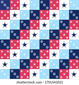Seamless abstract geometric pattern with square and sea life. Checkered pattern. Vector